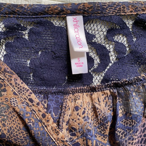 Xhilaration Sheer Blue & Brown Print Mini Dress - Picture 3 of 5